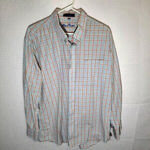 Alan Flusser XXL Blue Orange Plaid Button Down Shirt Long Sleeve Cotton Classic